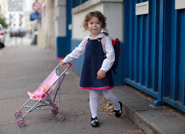 Robe salopette bleue, doublure fuchsia, 100% coton, entièrement doublée, indémodable et pratique, bretelles réglables