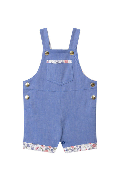 Salopette-short pour bébé et enfant, en denim bio et doublure intégrale fleurie