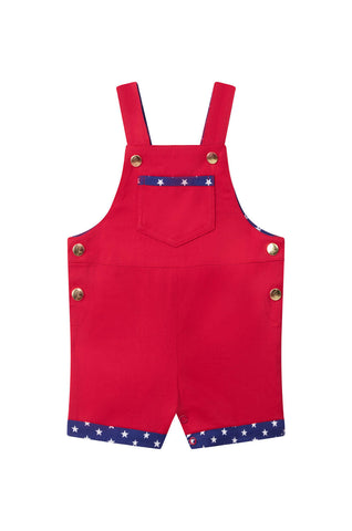 Salopette Short pour petite fille et petit garçon, rouge et doublée de bleu