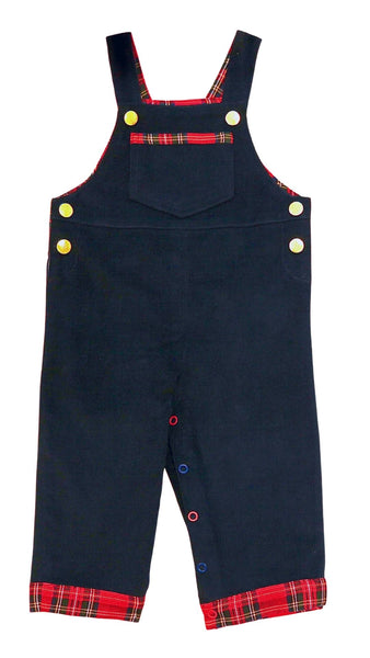 Salopette élégante en velours bleu marine et tartan pour les bébés et les enfants