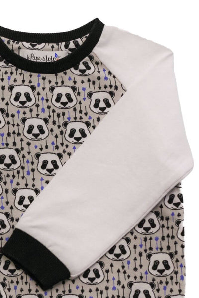 Détail des finitions du Sweatshirt Panda blanc et noir pour bébé et enfant