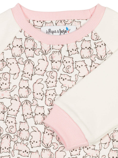 Douceur et style avec ce sweat shirt rose aux motifs de petits chats