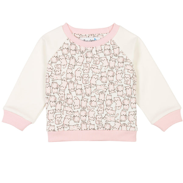 Sweat shirt rose, motifs petits chats vue de face