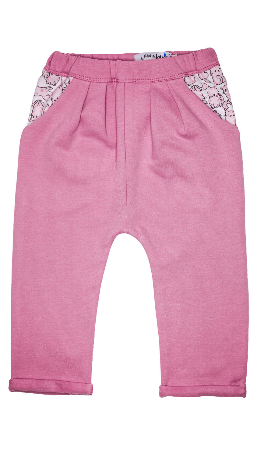 Jogging pour bébé et enfant, de couleur rose, avec poche petits chats